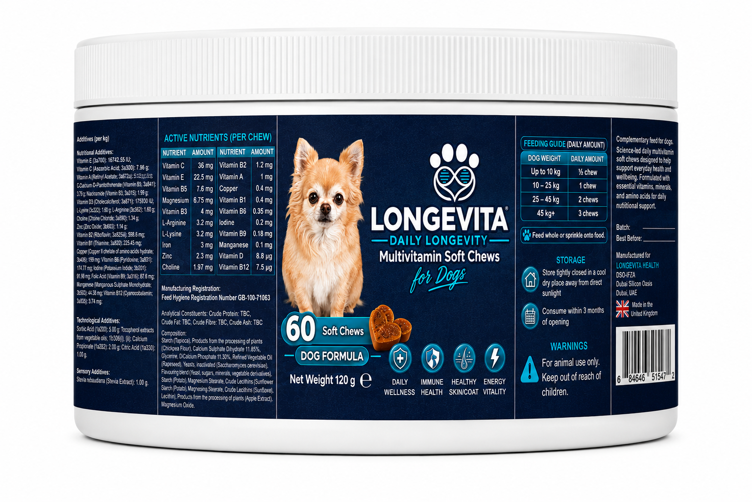 Longevita Multivitamin Soft Chews for Dogs, 60 soft chews